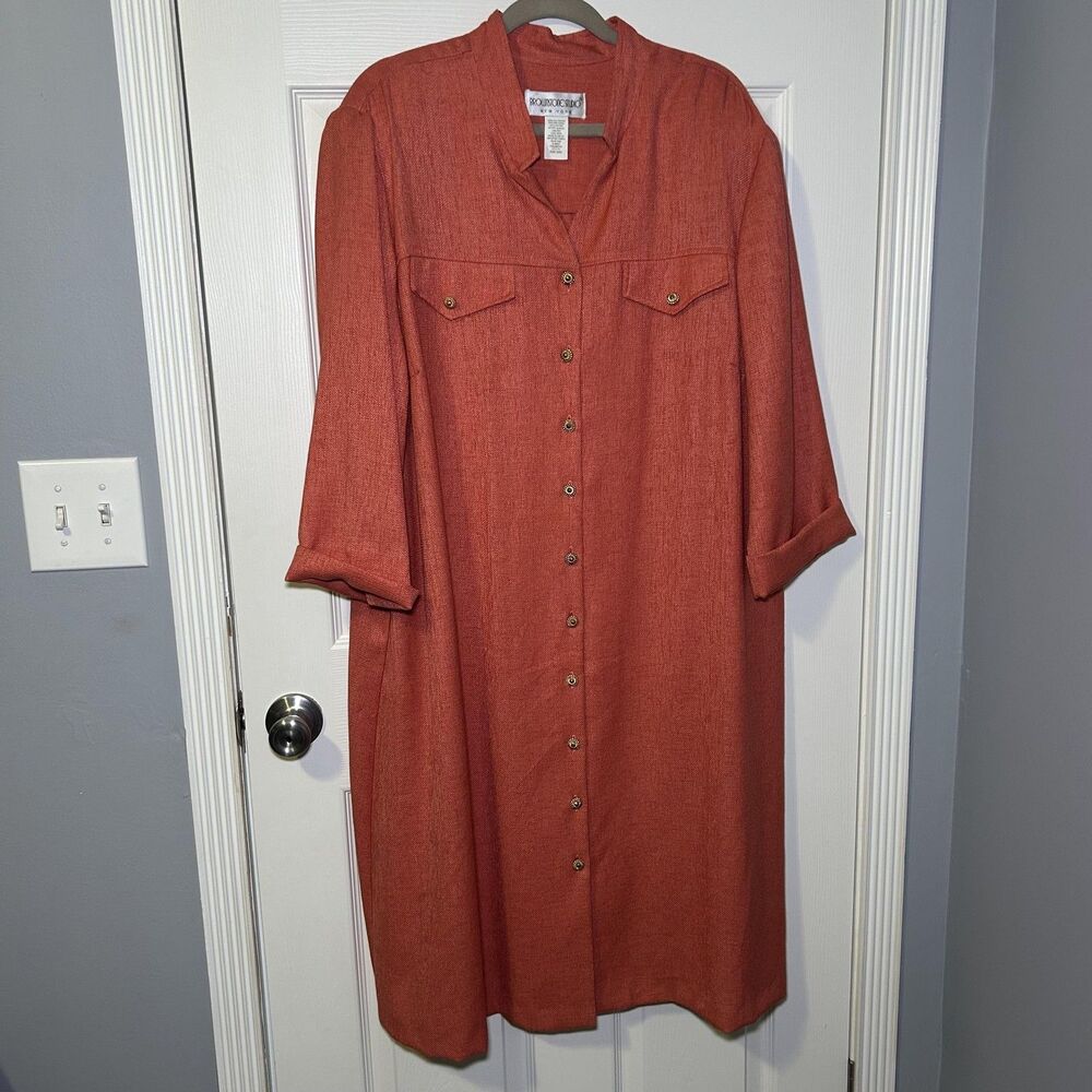 Brownstone Studio Dress Womens 22W Orange Button Front Shirt Dress Plus Made USA